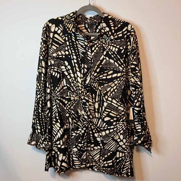 NWT Jones New York Geometric Print Button-down 1X Plus size 100% cotton - Picture 1 of 8